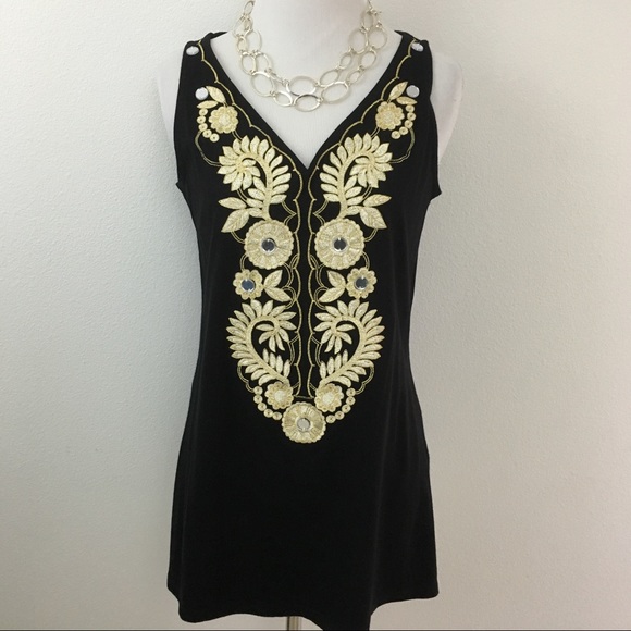 INC International Concepts Tops - Black Tank Top With Gold Embroidery